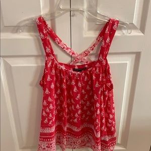 Express red & white sheer top